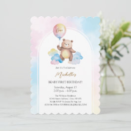 Convites Nuvens de Balão de Urso de Pelúcia Primeiro Aniver