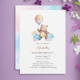 Convites Nuvens de Balão de Urso de Pelúcia Primeiro Aniver