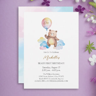Convites Nuvens de Balão de Urso de Pelúcia Primeiro Aniver