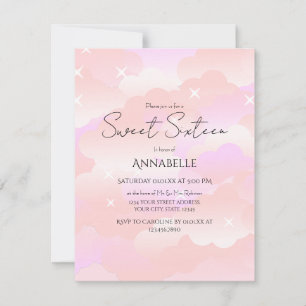 Convites Nuvens de Estética Rosa-Gelada Doce Dezesseis Aniv
