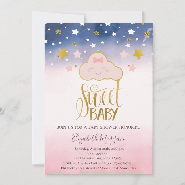 Convites Nuvens de Estrelas Doces Baby Shower (Frente)