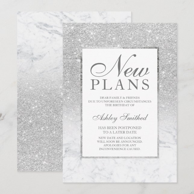 Convites Nuvens de glitter prateado ombre adiada novos plan (Frente/Verso)