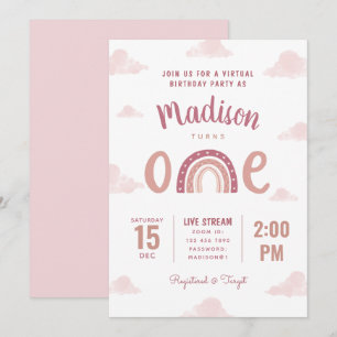 Convites Nuvens do Arco-Íris Rosa Pastel Nuvens Virtuais P