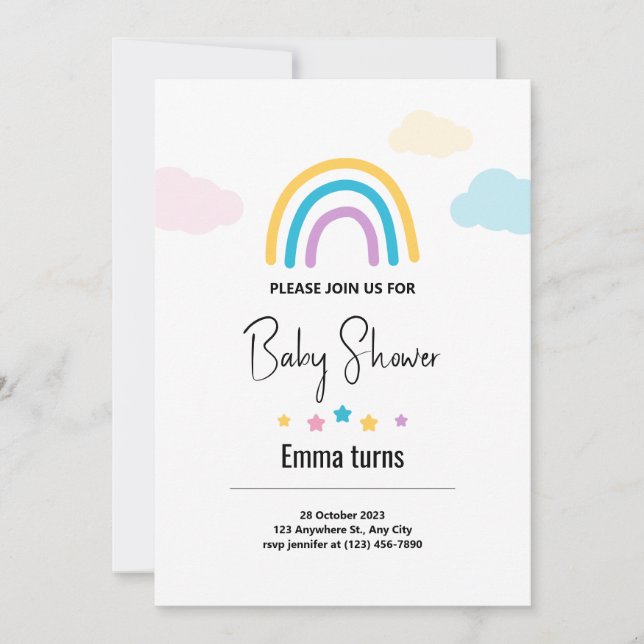 Convites Nuvens e estrelas Chá de fraldas Rainbow Baby Boy  (Frente)