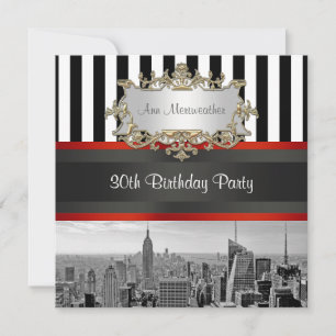 Convites NY City Skyline BW Black White Strike Aniversário