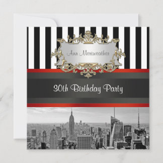 Convites NY City Skyline BW Listras Preto e Branco Aniversá