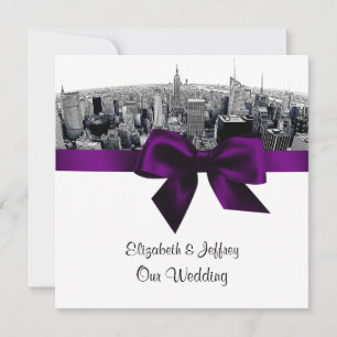 Convites NYC Encheu Fisheye Skyline BW Casamento Roxo SQ