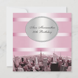 Convites NYC Encheu Skyline 2A Pink Black Aniversário