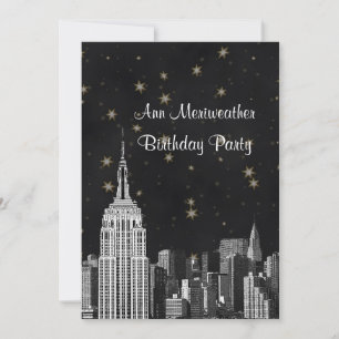 Convites NYC ESB Silhueta Etched Preta Estrela Aniversário 