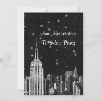 Convites NYC ESB Silhueta Etched Preta Estrela Aniversário