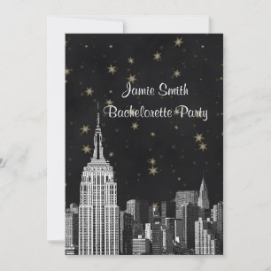 Convites NYC ESB Silhueta Etched Preta Estrelas Solteira V