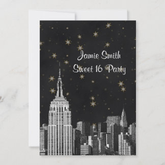 Convites NYC ESB Silhueta Gravada Estrela Negra Doce 16 V