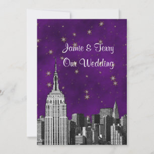 Convites NYC ESB Skyline Etch Purple Starry Casamento