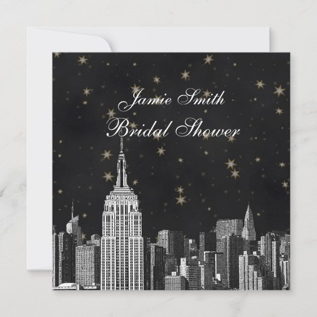 Convites NYC ESB Skyline Etchado Black Starry Bridal Showt (Frente)