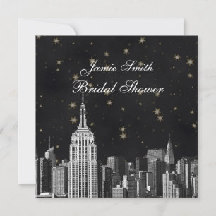 Convites NYC ESB Skyline Etchado Black Starry Bridal Showt