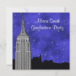 Convites NYC ESB Skyline Silhouette Blue Starry Graduação