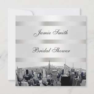 Convites NYC Etch Skyline 2, Chá de panela Branco Preto