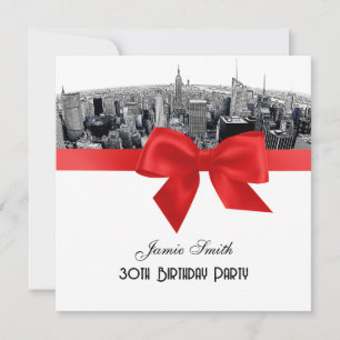 Convites NYC Etched Fisheye Skyline Preto e Branco Vermelho