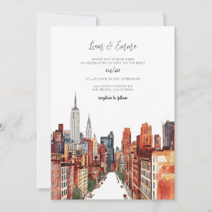 Convites NYC Nova Iorque Watercolor Vinatge Casamento