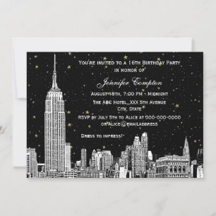 Convites NYC Silhueta Etch Estrelado DIY BG Cor SQ Doce 16