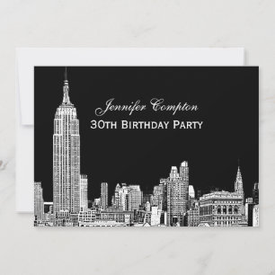 Convites NYC Skyline 01 Etch DIY BG Colorido Festa de anive
