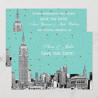 Convites NYC Skyline 01 Etch DIY BG Cor Salvar a Data Tur