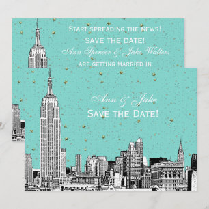 Convites NYC Skyline 01 Etch DIY BG Cor Salvar a Data Tur