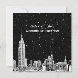 Convites NYC Skyline 01 Etch Starry DIY BG Color SQ Casamen