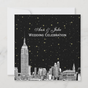 Convites NYC Skyline 01 Etch Starry DIY BG Color SQ Casamen