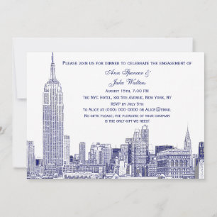 Convites NYC Skyline 01 Etchd DIY BG Festa de noivado Blue