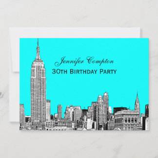 Convites NYC Skyline 01 Gravado DIY BG Color Festa de Anive