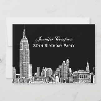 Convites NYC Skyline 01 Gravado DIY BG Color Festa de Anive