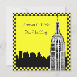 Convites NYC Skyline 2 Etch ESB Checkered Taxi Weding
