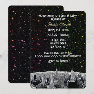 Convites NYC Skyline 2 Rainbow Star Sweet 16 V
