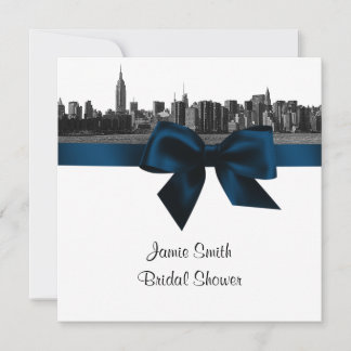 Convites NYC Skyline Amplo Etched BW Navy B Chuveiro de Noi