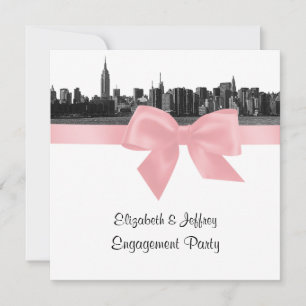 Convites NYC Skyline Amplo Etched BW Pink Engajamento Pty S