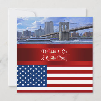 Convites NYC Skyline Bklyn Bridge EUA Flag Red W Blue Party