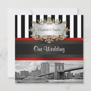 Convites NYC Skyline Brooklyn Bridge Blk White Casamento