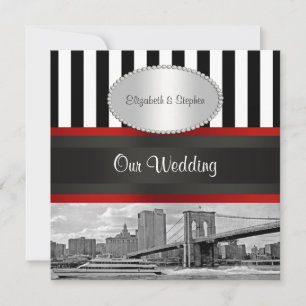Convites NYC Skyline Brooklyn Bridge Blk White P2 Casamento
