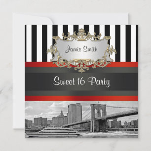 Convites NYC Skyline Brooklyn Bridge Boat 2 Sweet 16 Invite