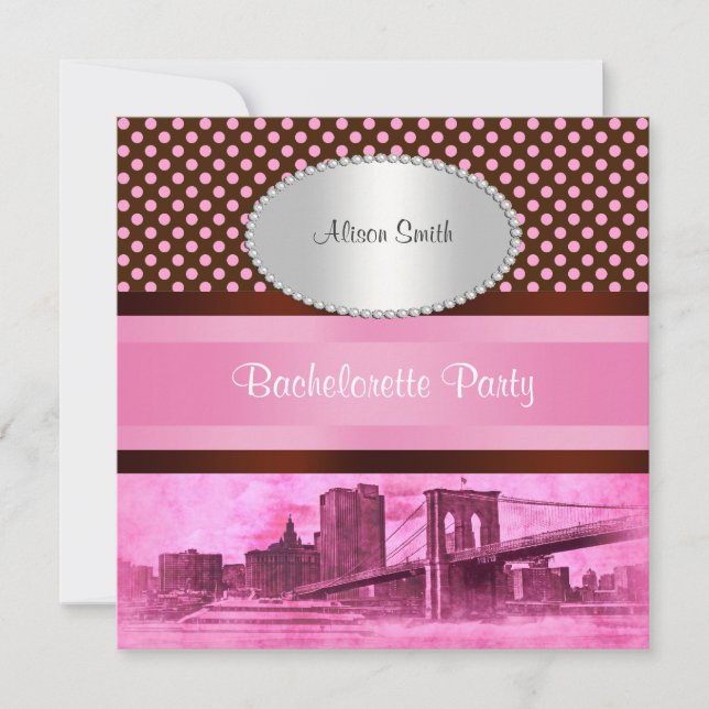 Convites NYC Skyline Brooklyn Bridge Boat 3 Bachelorette (Frente)