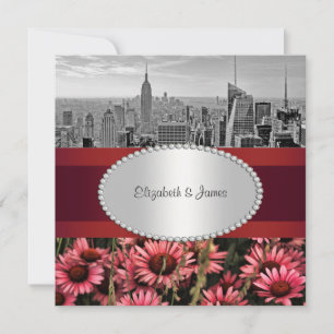 Convites NYC Skyline BW 1A Flores de Alta Linha 1 Casamento