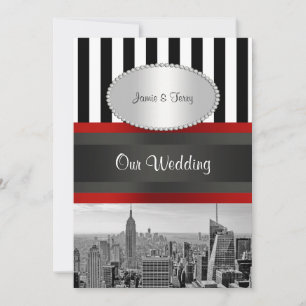 Convites NYC Skyline BW Black White Stripe 2P Casamento