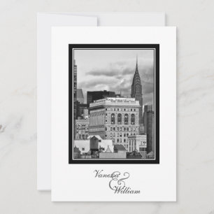 Convites NYC Skyline Chrysler Flatiron BW Casamento #1 Conv