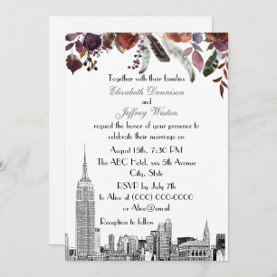 Convites NYC Skyline ESB Etch Burgundy Plum Floral Casament