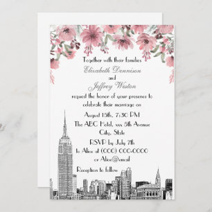 Convites NYC Skyline ESB Etch Casamento Floral Rosa