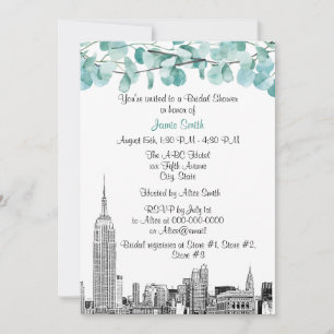 Convites NYC Skyline ESB Etch Chá de panela Eucalyptus