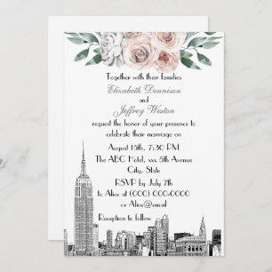 Convites NYC Skyline ESB Etch Lt Cinza Rosa Casamento Flora