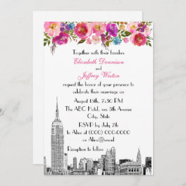Convites NYC Skyline ESB Etch Primavera Floral Casamento Ro