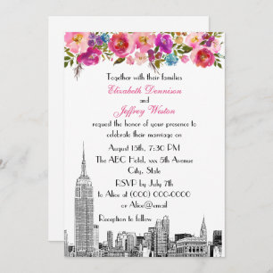 Convites NYC Skyline ESB Etch Primavera Floral Casamento Ro